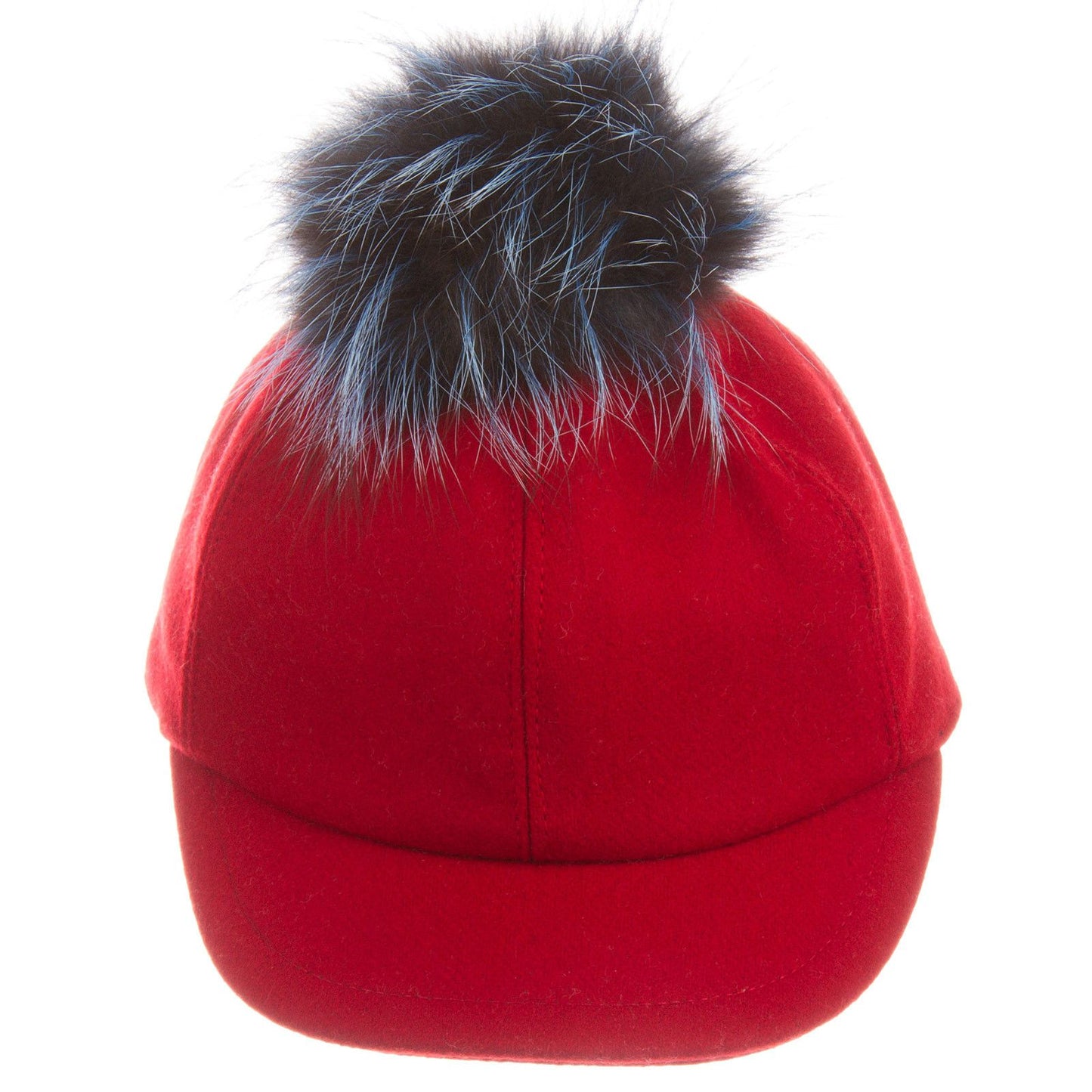 Girls Red Wool Cap With Blue Fur Trim