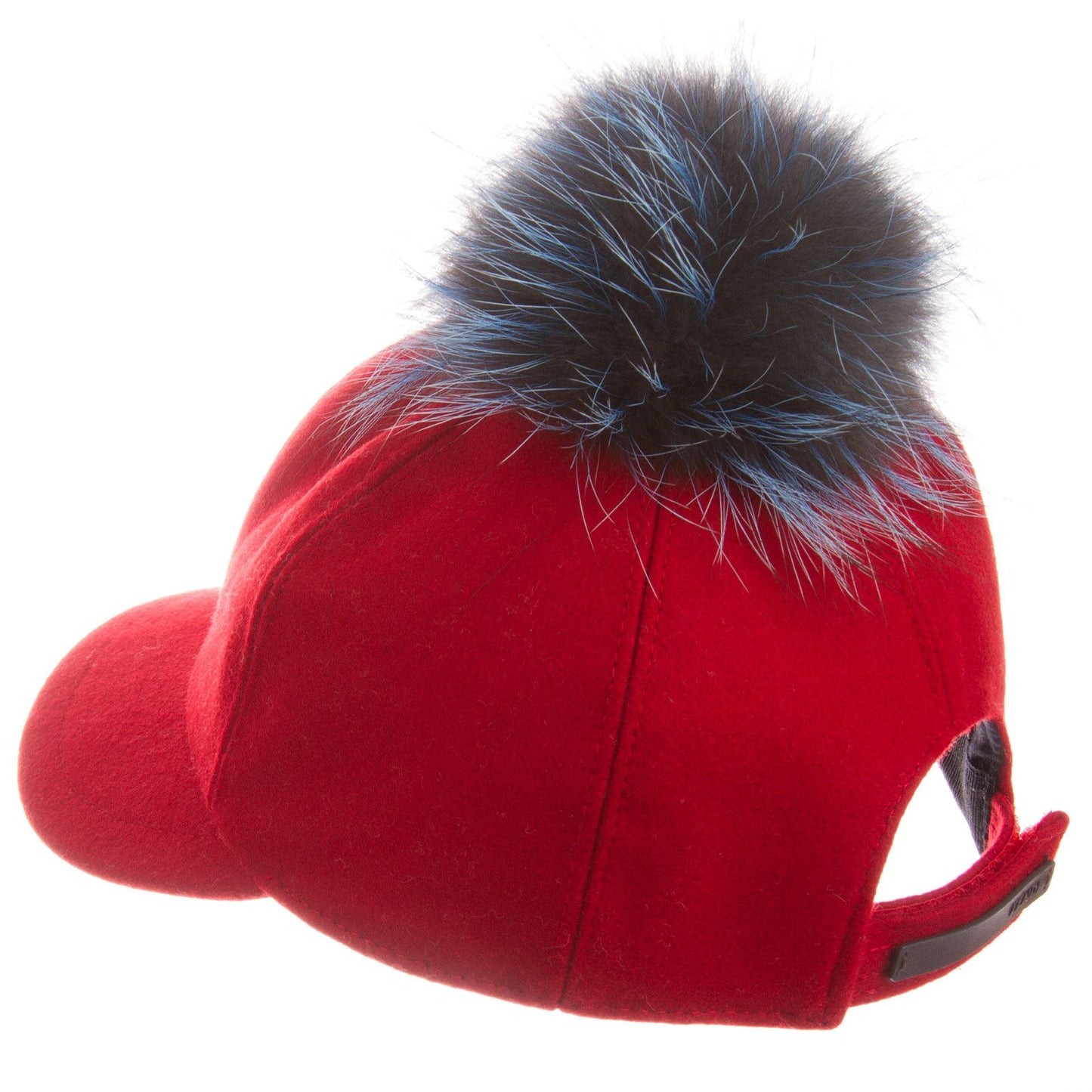 Girls Red Wool Cap With Blue Fur Trim