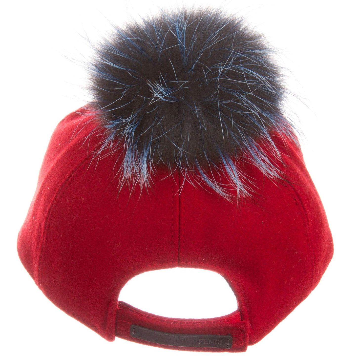 Girls Red Wool Cap With Blue Fur Trim