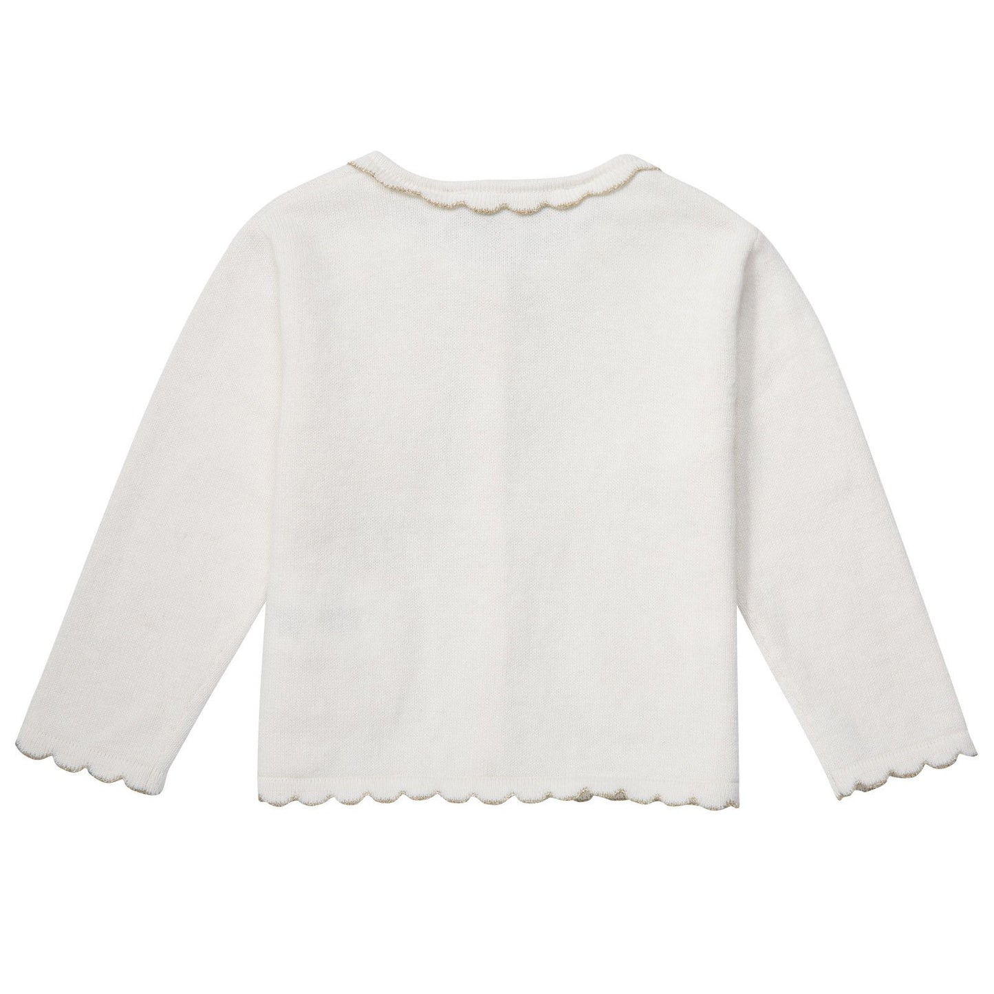 Baby Girls Ivory Knitted Gold Lurex Thread Trims Cardigan
