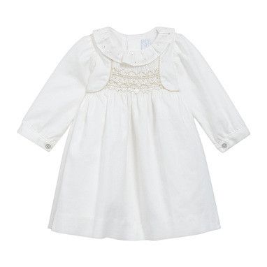 Baby Girls Ivory Lace Collar Dress With Gold Embroidery