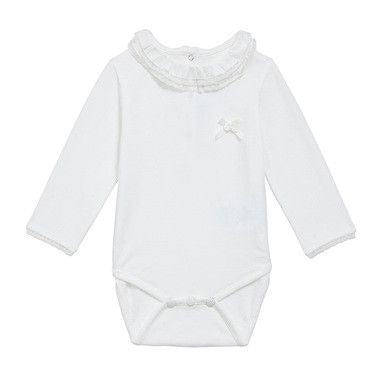 Baby Girls Ivory Cotton Jersey Bobyvest With Lace Collar
