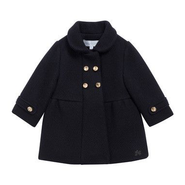 Baby Girls Navy Blue Woven Wllen Coat