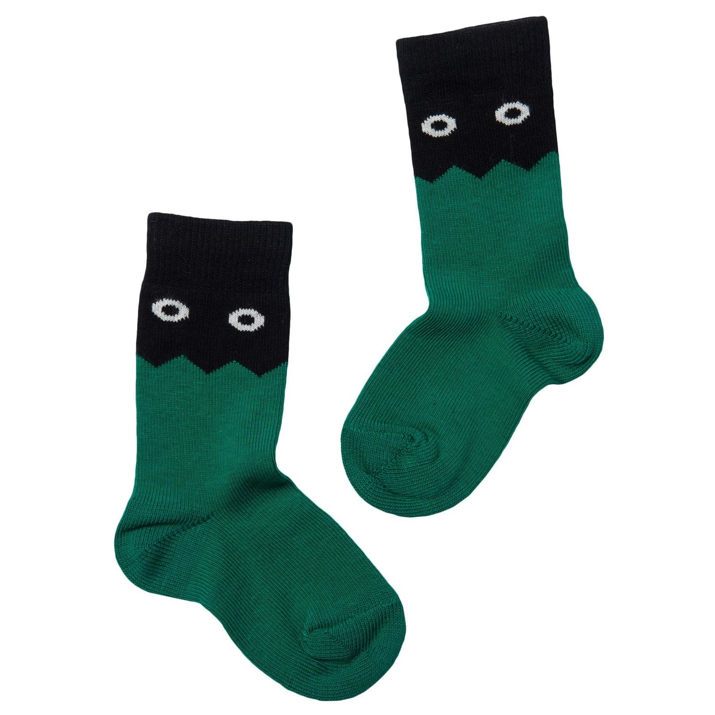 Boys Green Embroidered Monster Two-tone Socks