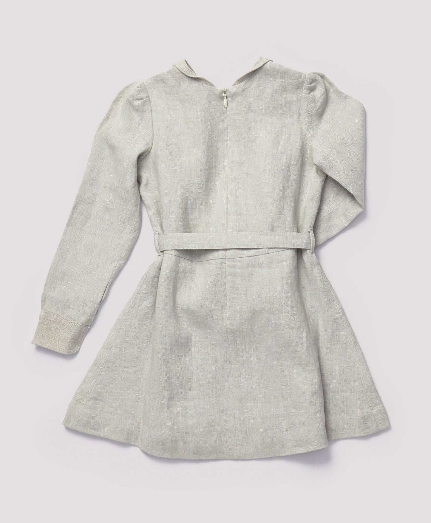 Girls Grey Eembroidered Collar Heartwood Dress With Belt