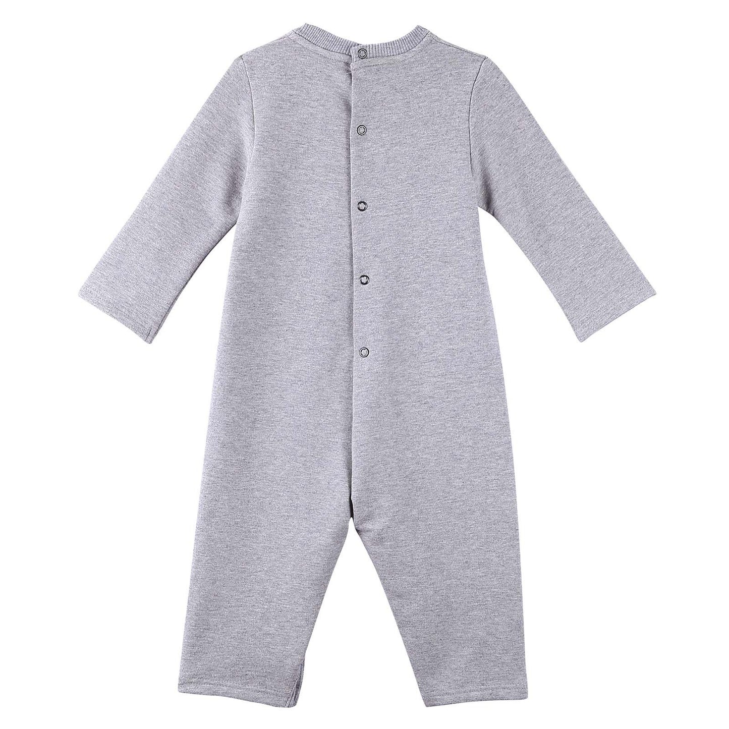 Baby Grey Cotton Embroidered Tiger Head Trims Babygrow