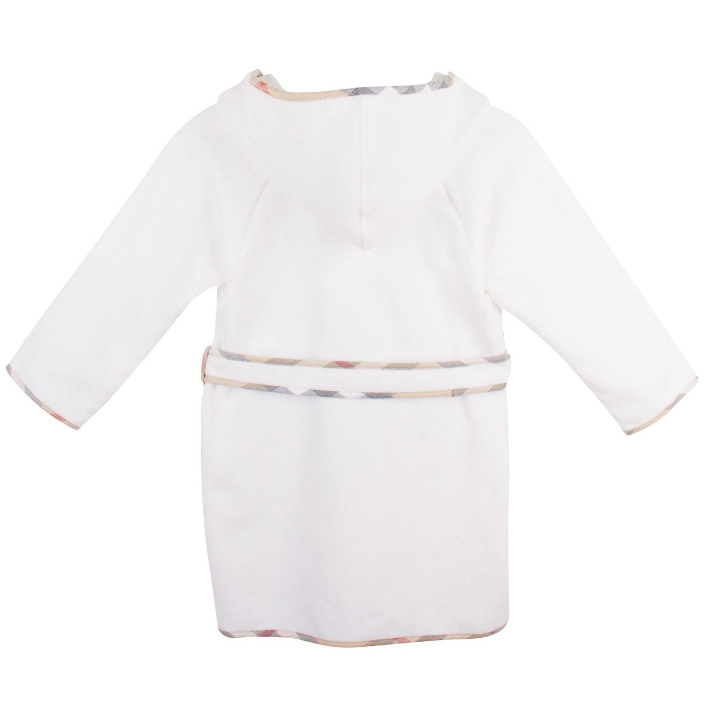Baby White Two Pockets Cotton Bathrobe With Classic Check Trims