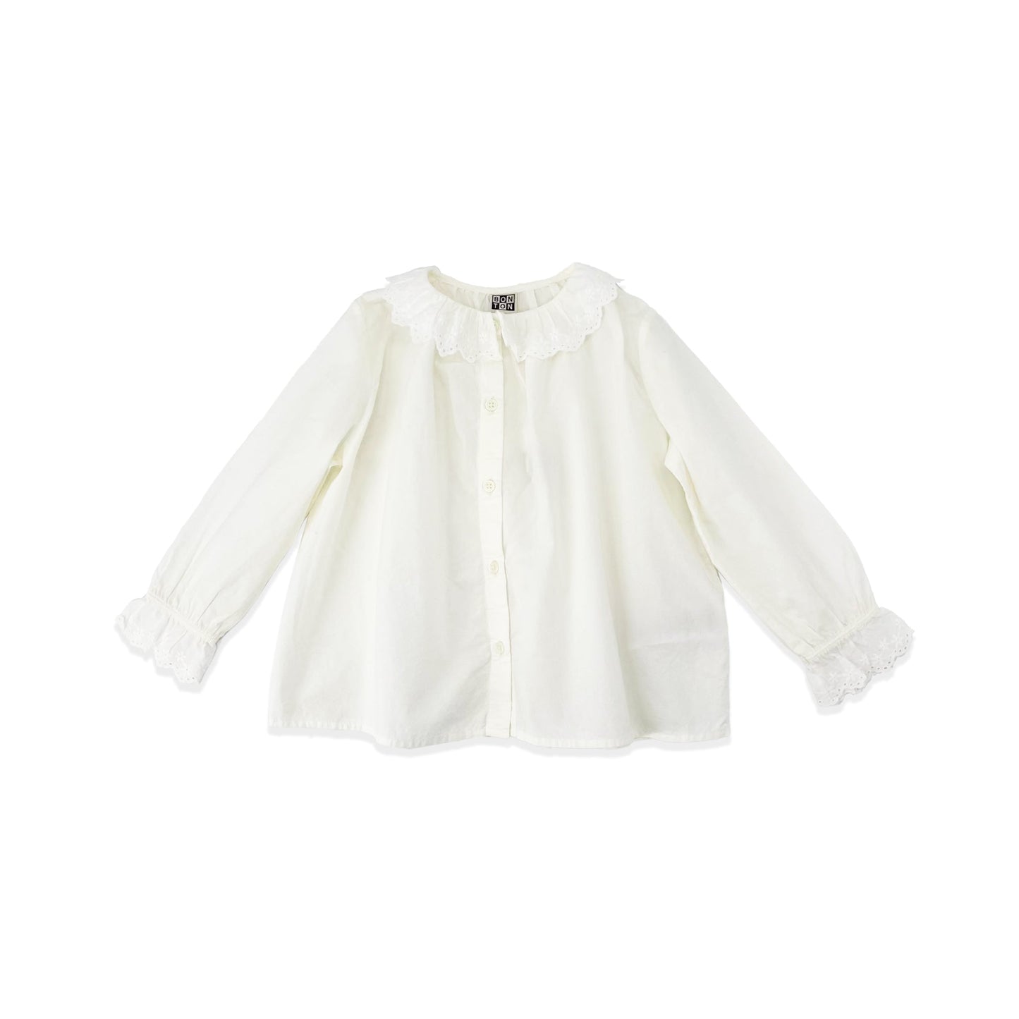 女童白色荷叶边棉衬衫