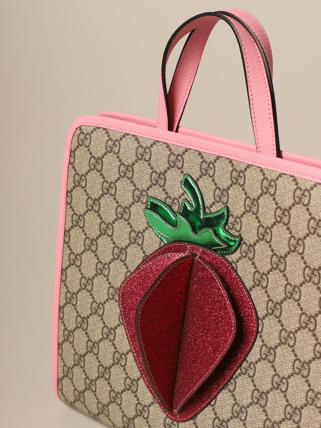 Girls Beige GG Strawberry Handbag