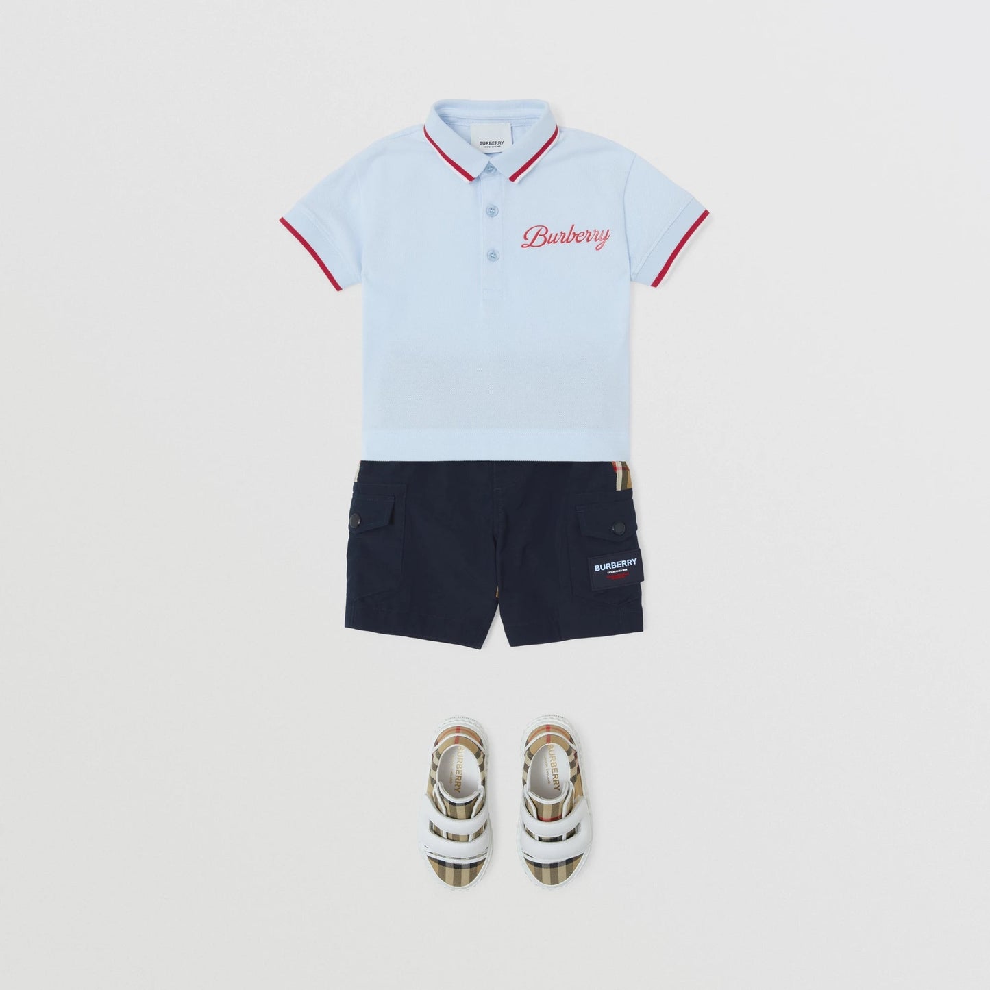 男婴浅蓝色Logo棉Polo衫