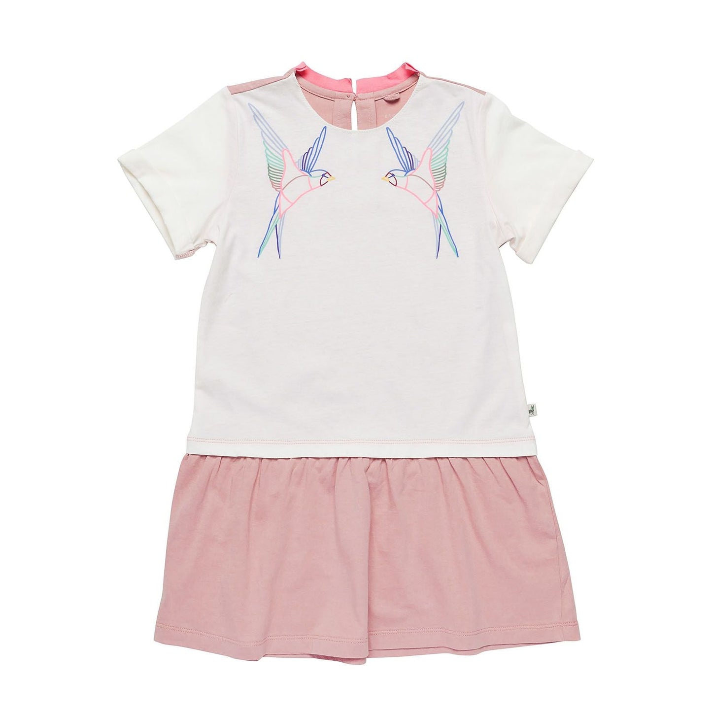 Baby Girls White&Pink Dress With Swallow Print Trims