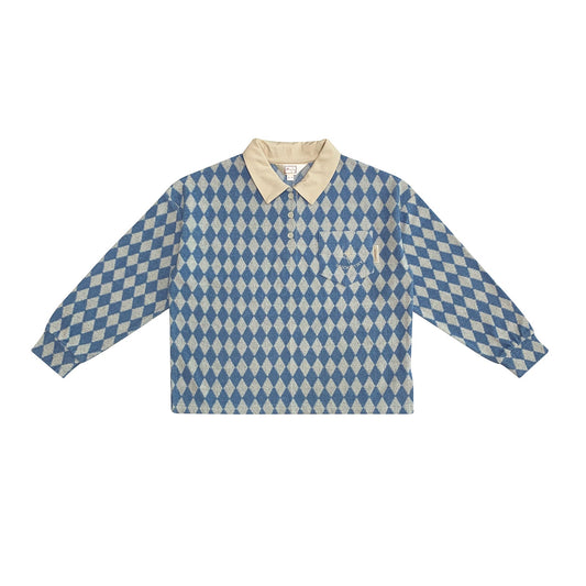 儿童蓝色格子棉T恤