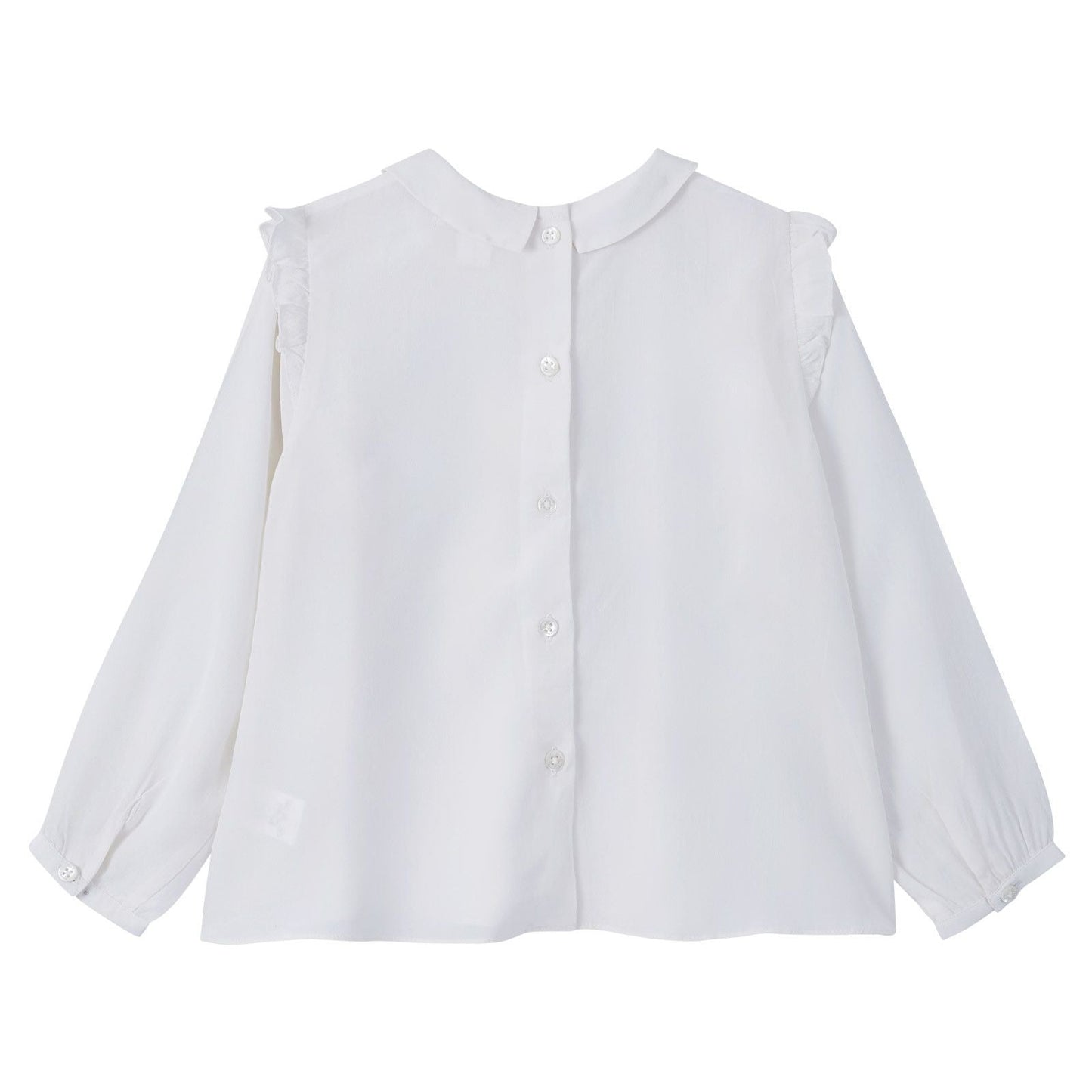 Girls Ivory Silk Blouse With Frilly Shoulder