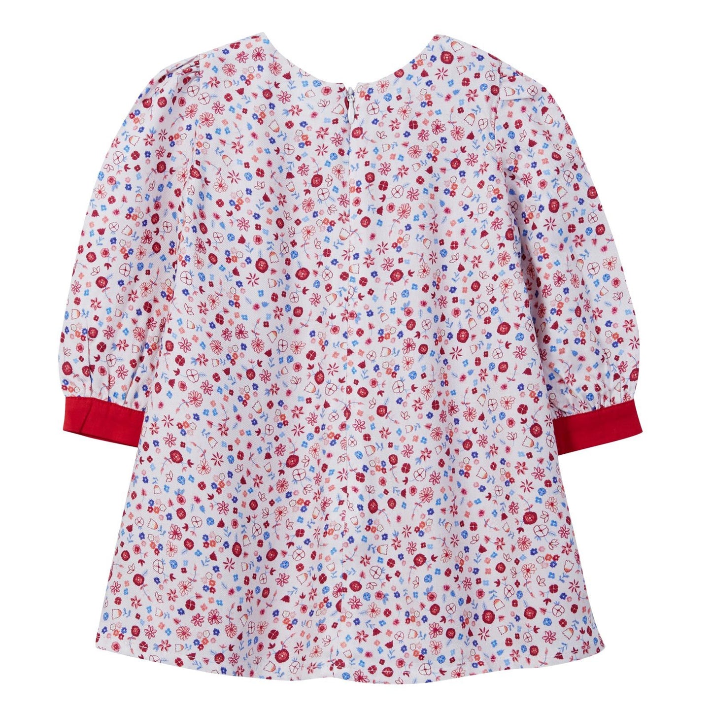 Baby Girls Pink Ditsy Floral Dress With Red Cuffs