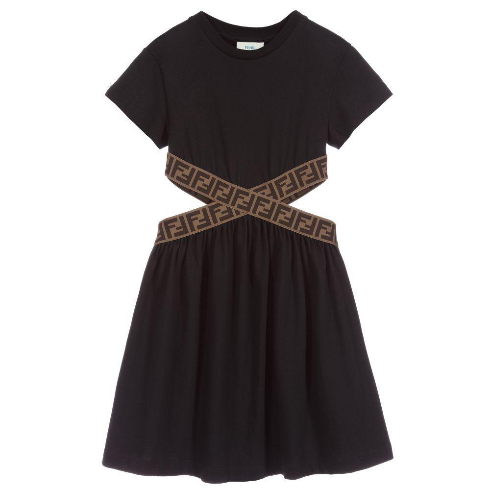 Girls Black FF Logo Cotton Dress