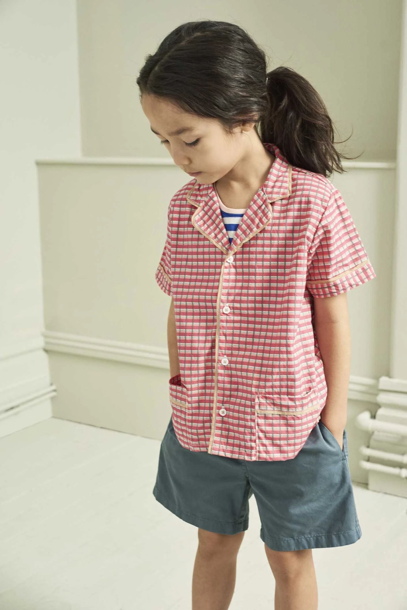 Girls Red Check Cotton Shirt