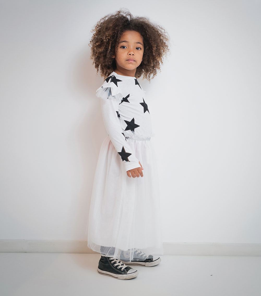 Girls White Star Tulle Dress