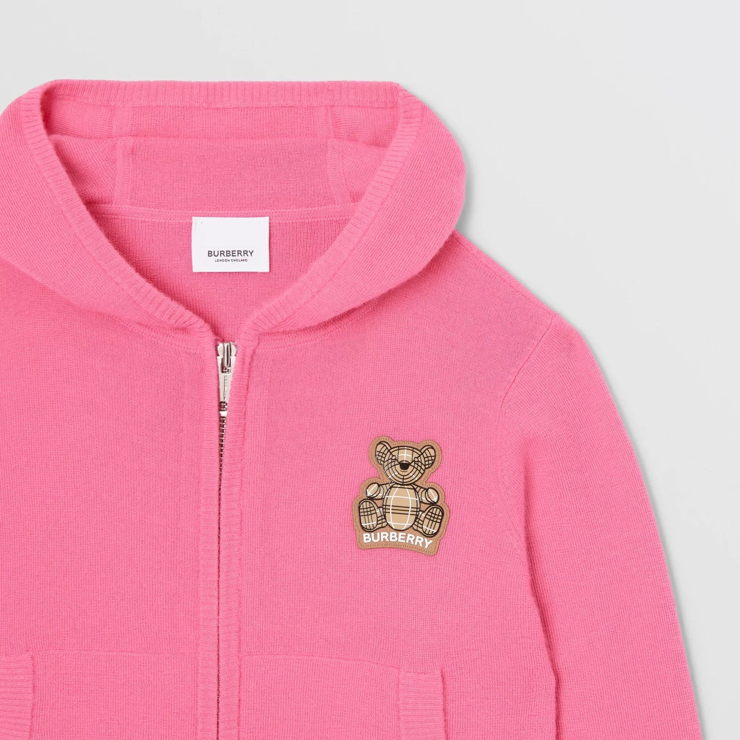 女童粉色连帽羊绒开衫