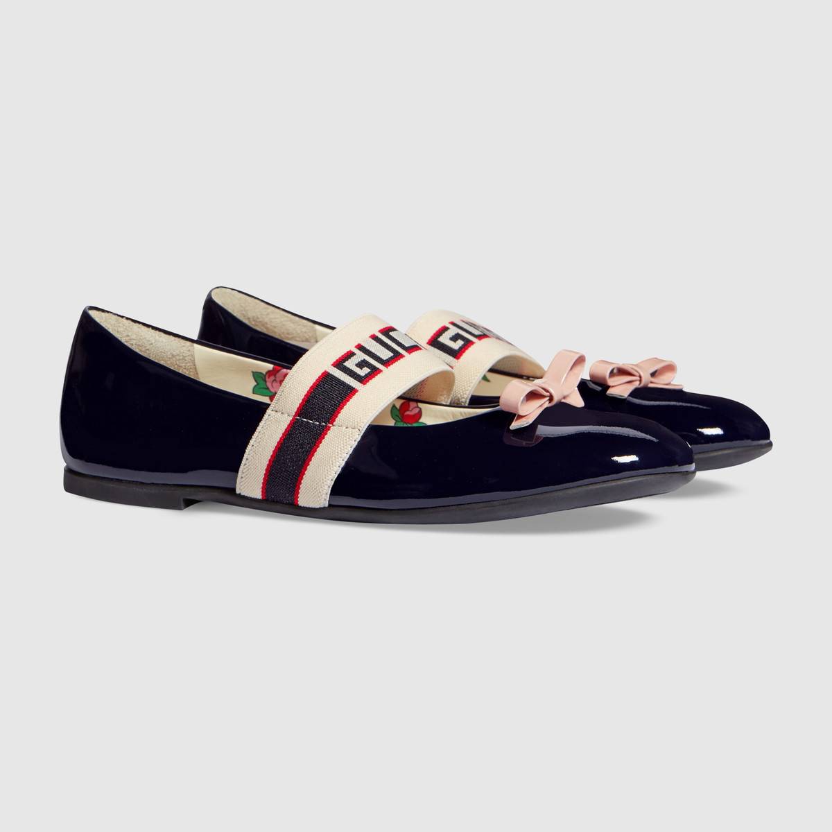 Girls Navy Calf Skin Ballet Flats