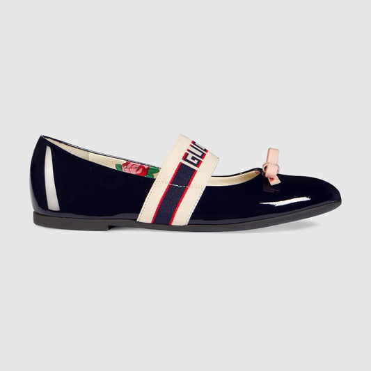 Girls Navy Calf Skin Ballet Flats