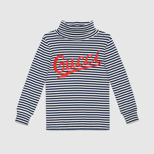 Girls Blue & White Stripe Cotton Turtleneck