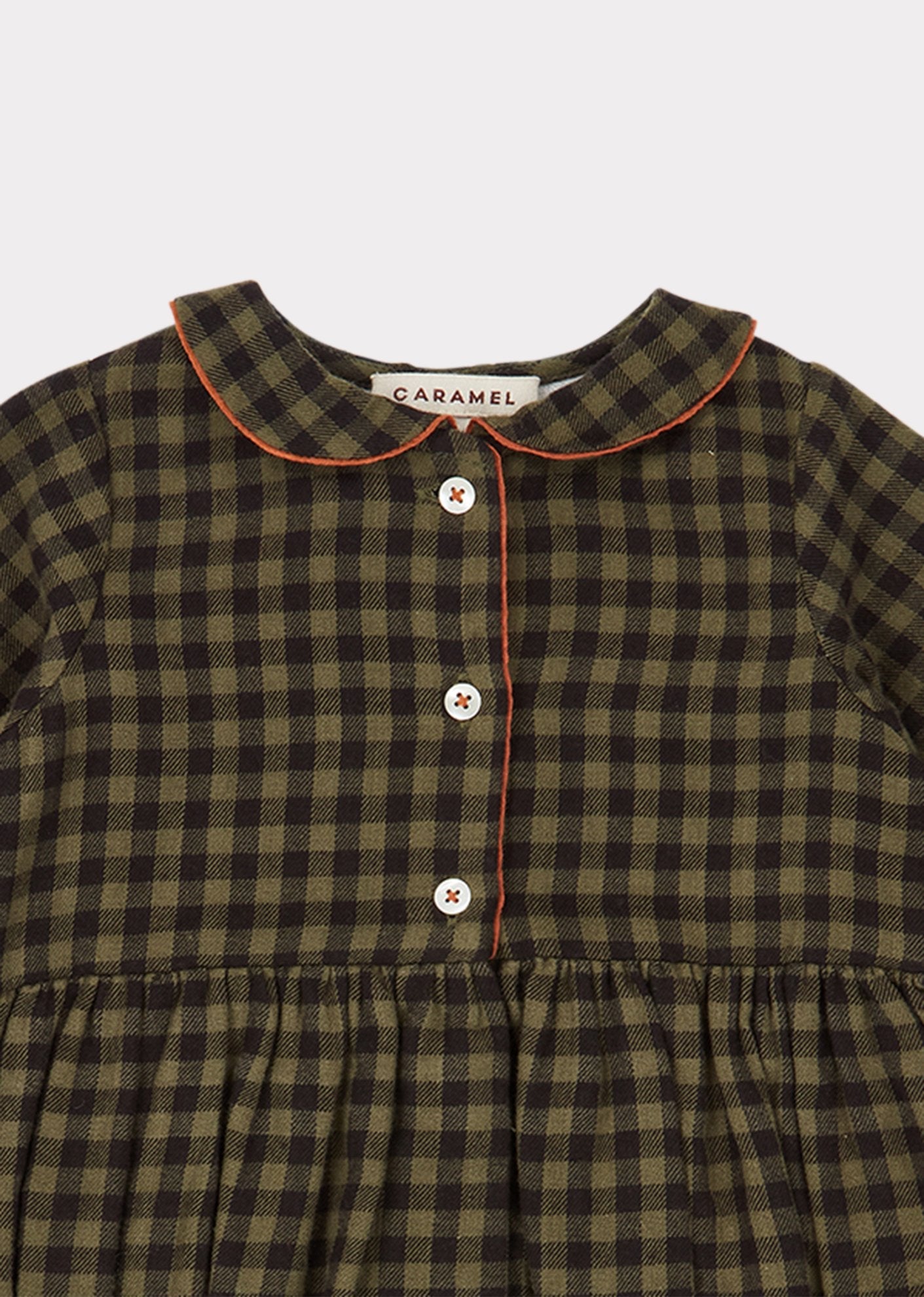 Baby Girls Dark Green Check Cotton Babysuit