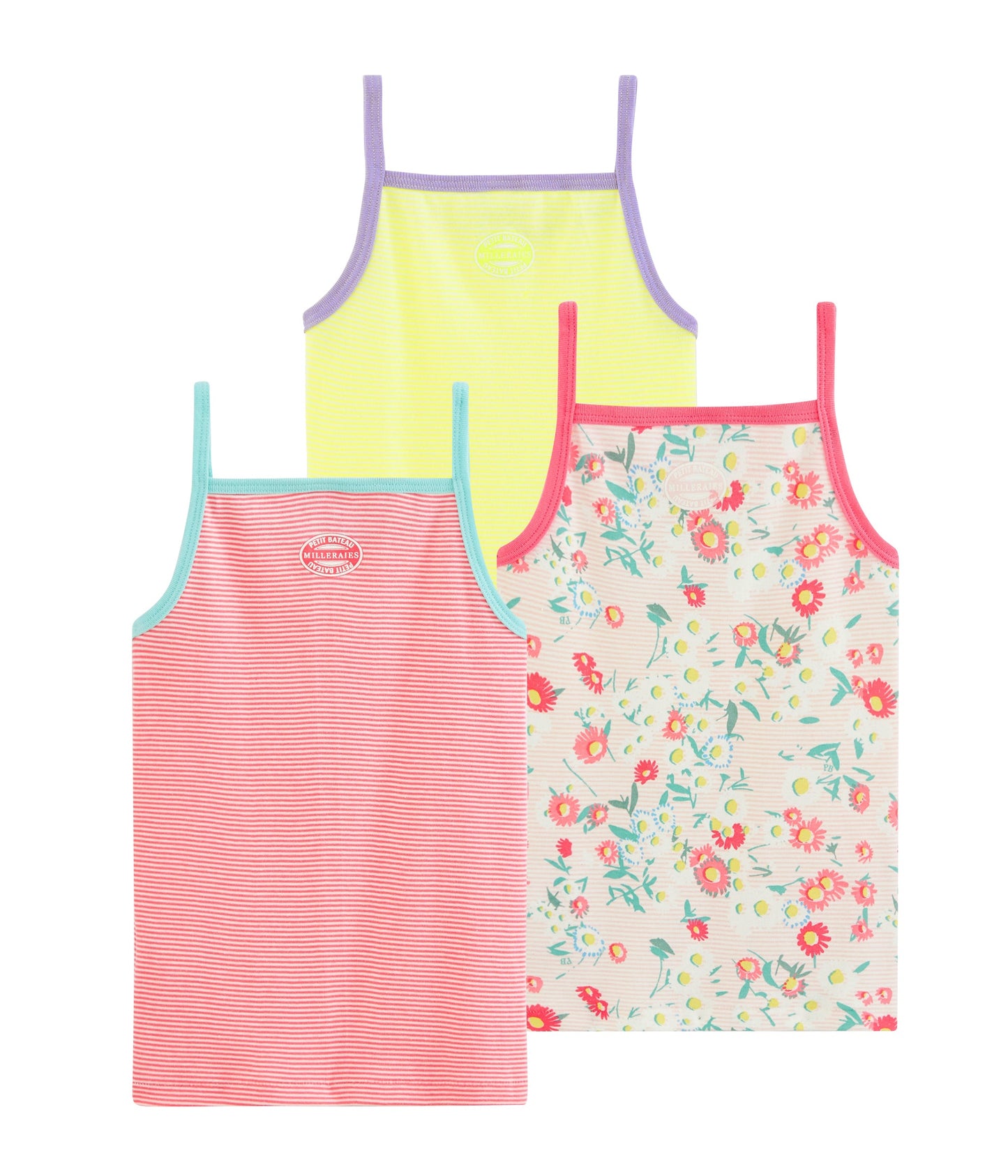 Girls Multicolor Cotton Vest (3 Pack)