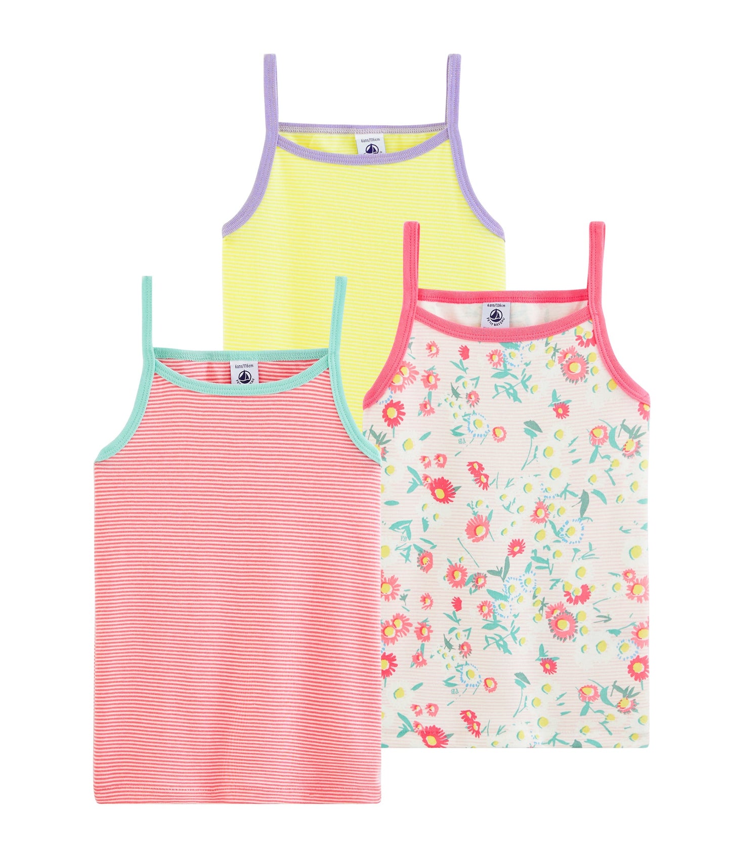 Girls Multicolor Cotton Vest (3 Pack)