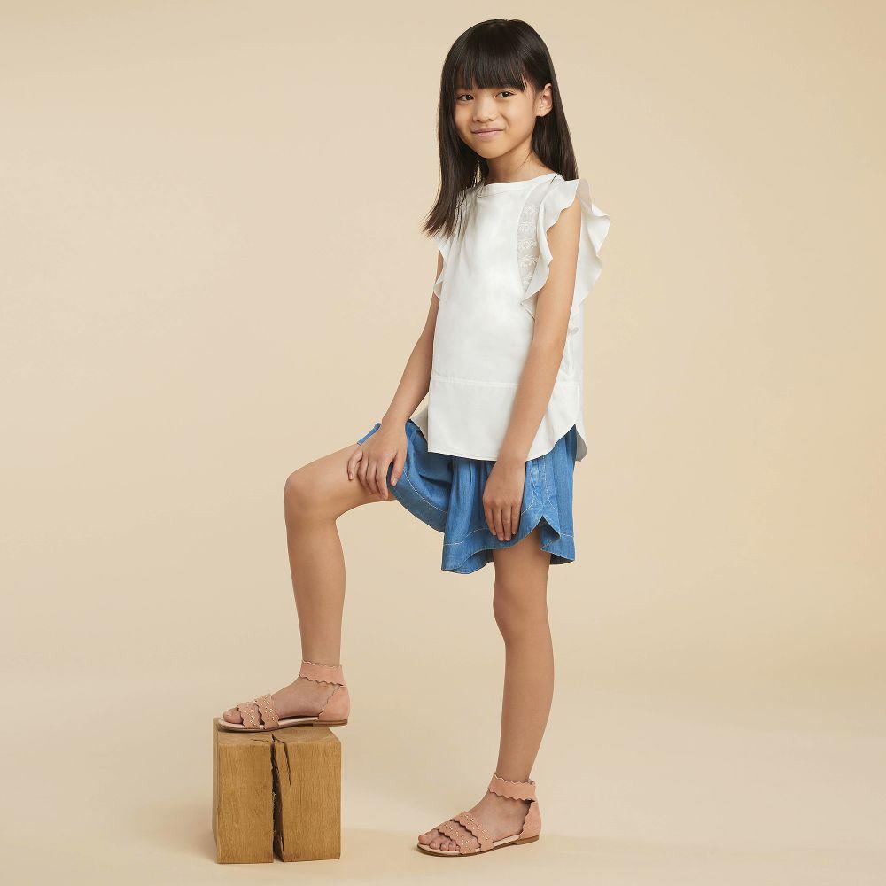 Girls Blue Chambray Shorts