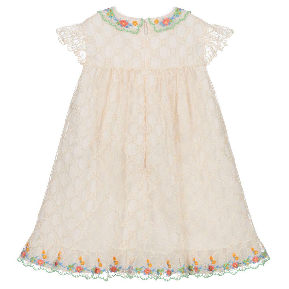 Baby Ivory GG Embroidered Dress