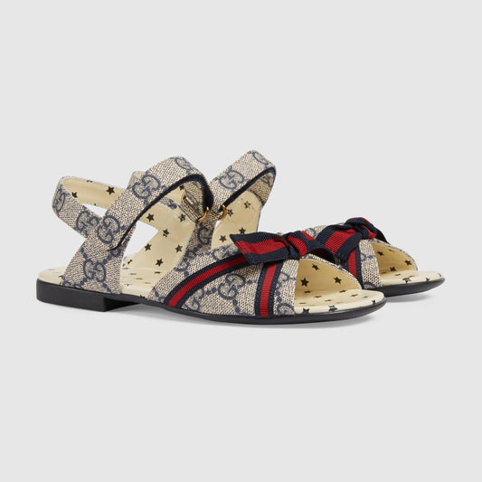 Girls Beige & Blue Logo Sandals