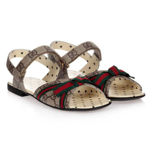 Girls Beige & Brown GG Bowknot Sandals