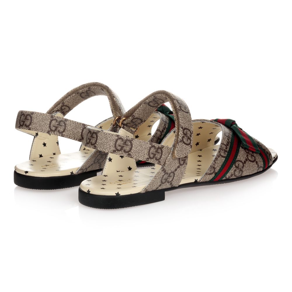 Girls Beige & Brown GG Bowknot Sandals