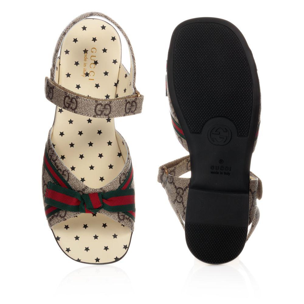 Girls Beige & Brown GG Bowknot Sandals