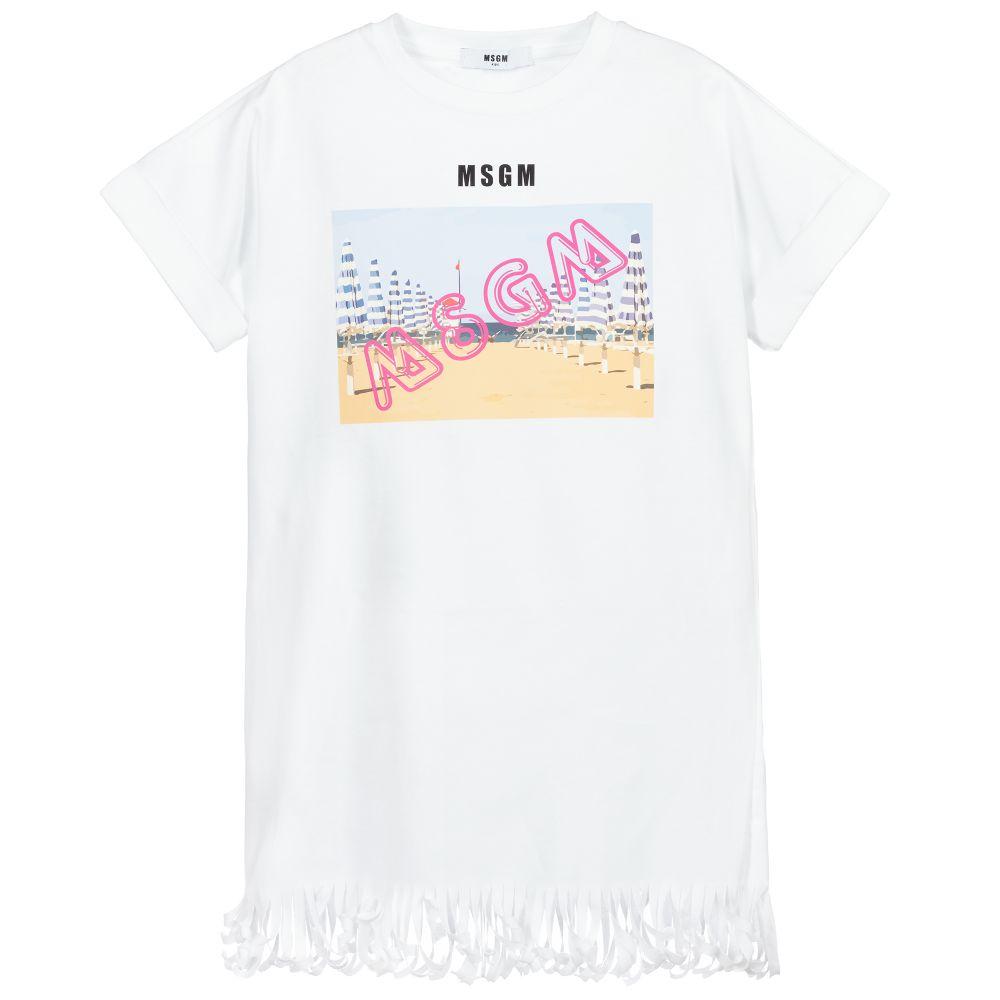 女童白色Logo印花连衣裙