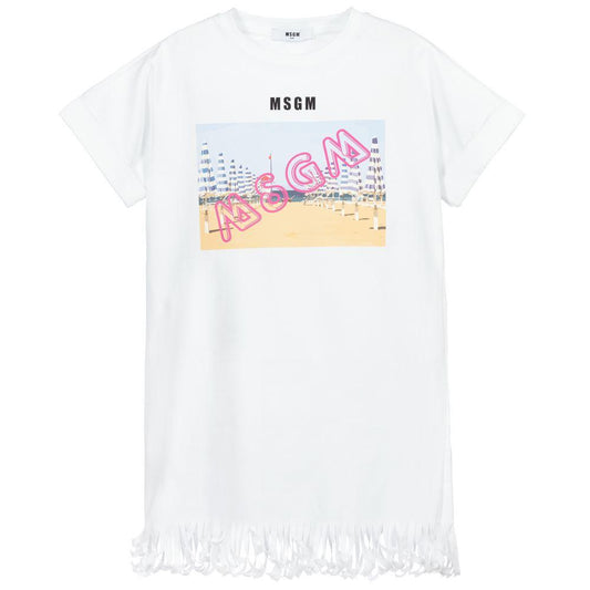 女童白色Logo印花连衣裙