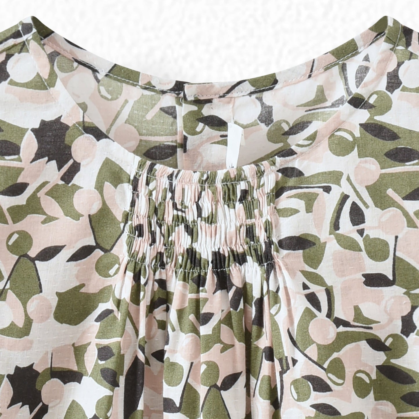 Girls Green Printed Cotton Top