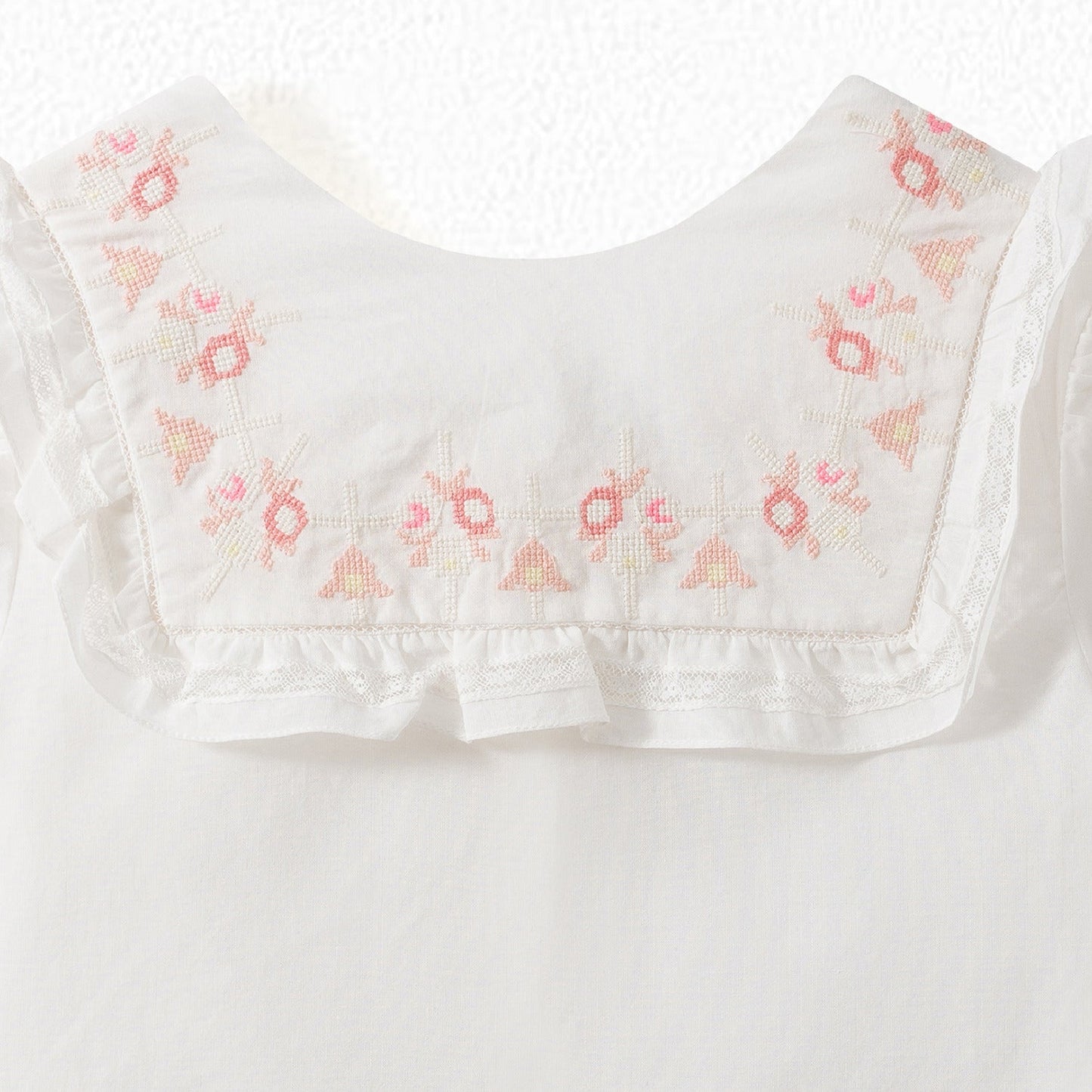 Girls White Ruffle Cotton T-Shirt