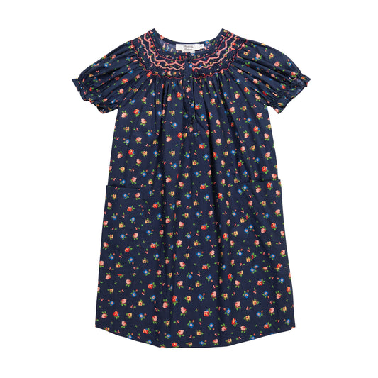 Girls Navy Floral Cotton Dress