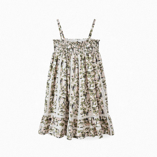 Girls Green Printing Cotton Dress