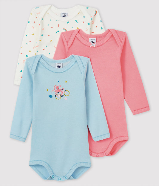 Baby Girls Multicolor Cotton Babysuit Sets (3 Pieces)