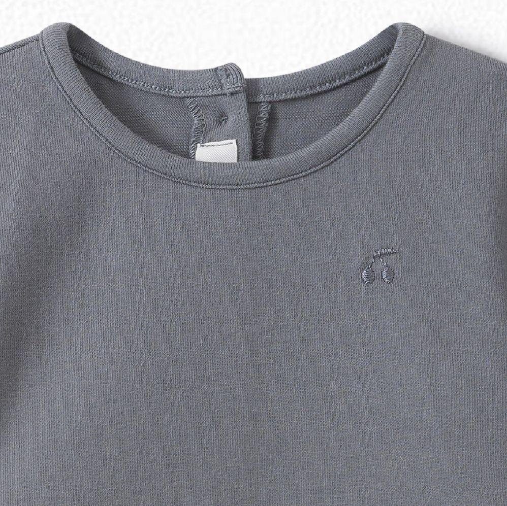 女婴灰色&蓝色条纹棉连体衣