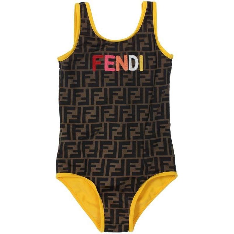 女童棕色Logo泳装