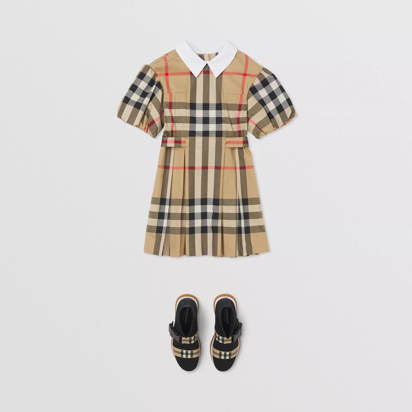 女童米色格子棉连衣裙