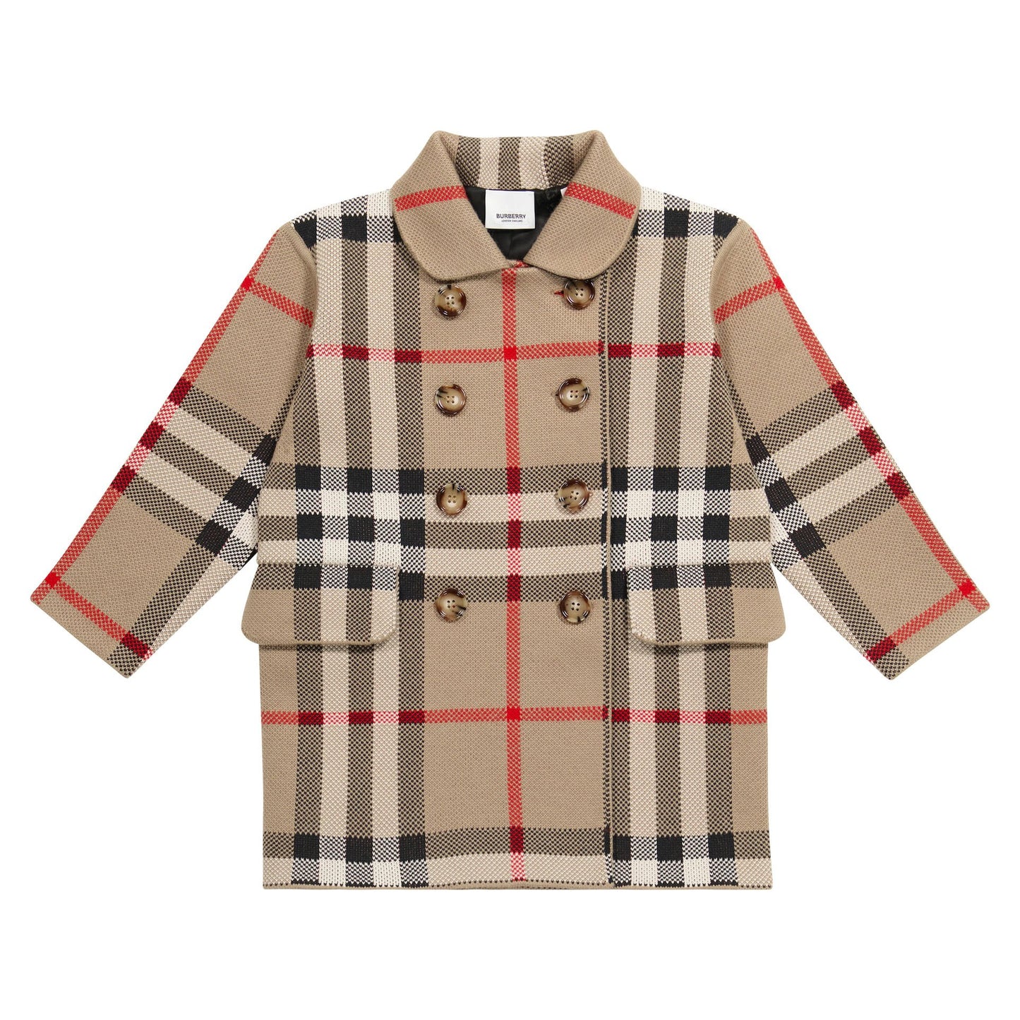 女童米色格子羊毛外套