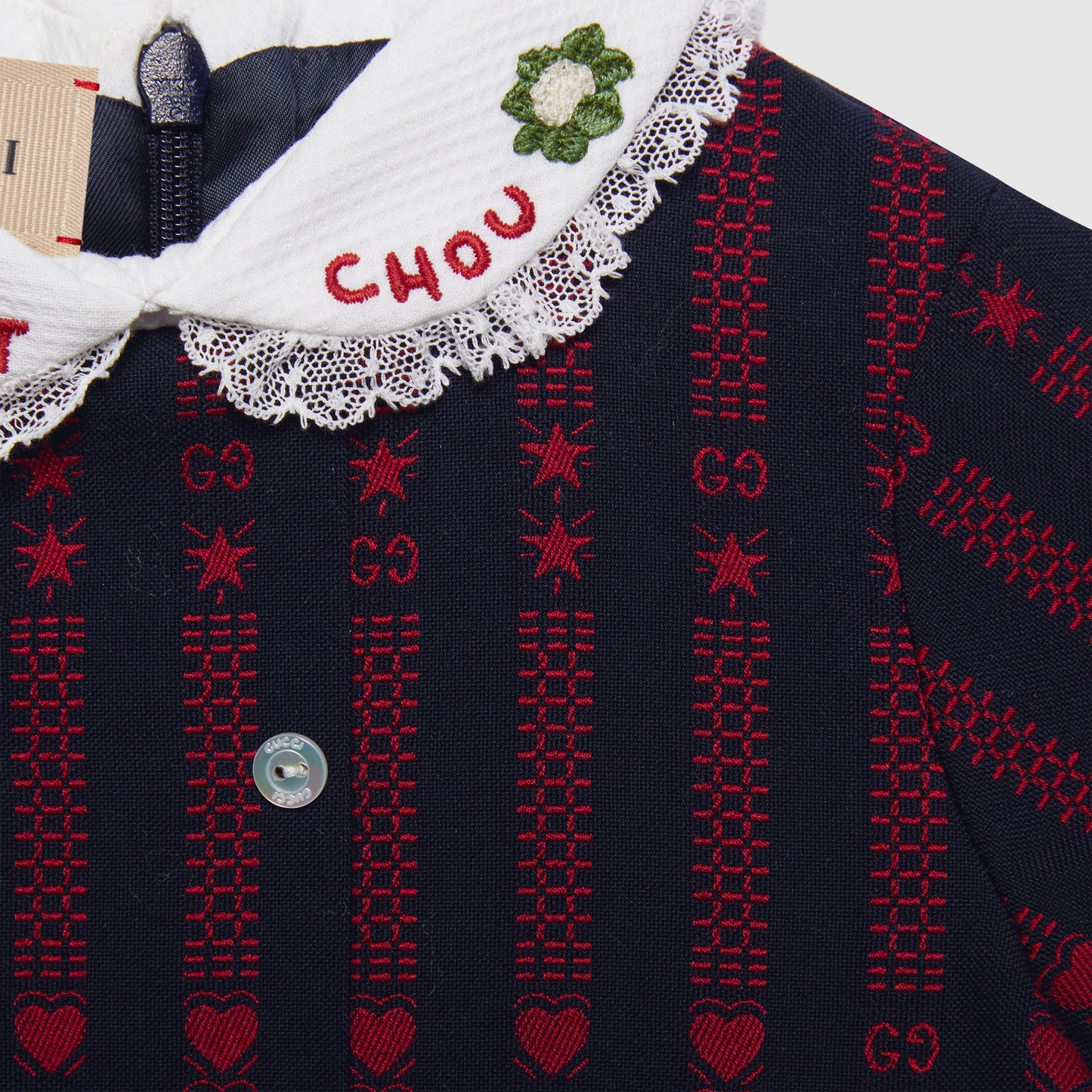 女婴藏青色刺绣棉连衣裙