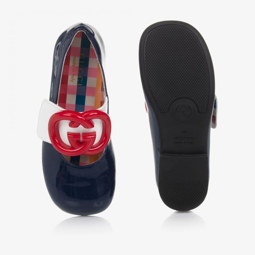 女童藏青色GG皮革鞋