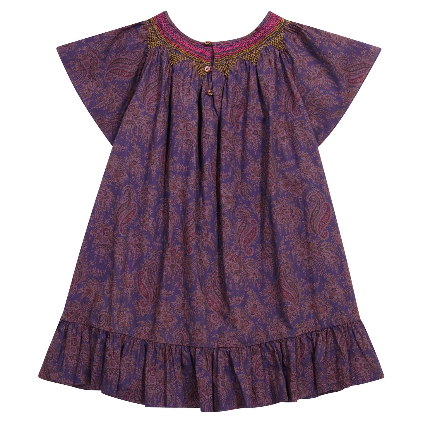 Girls Dark Fuchsia Floral Cotton Dress
