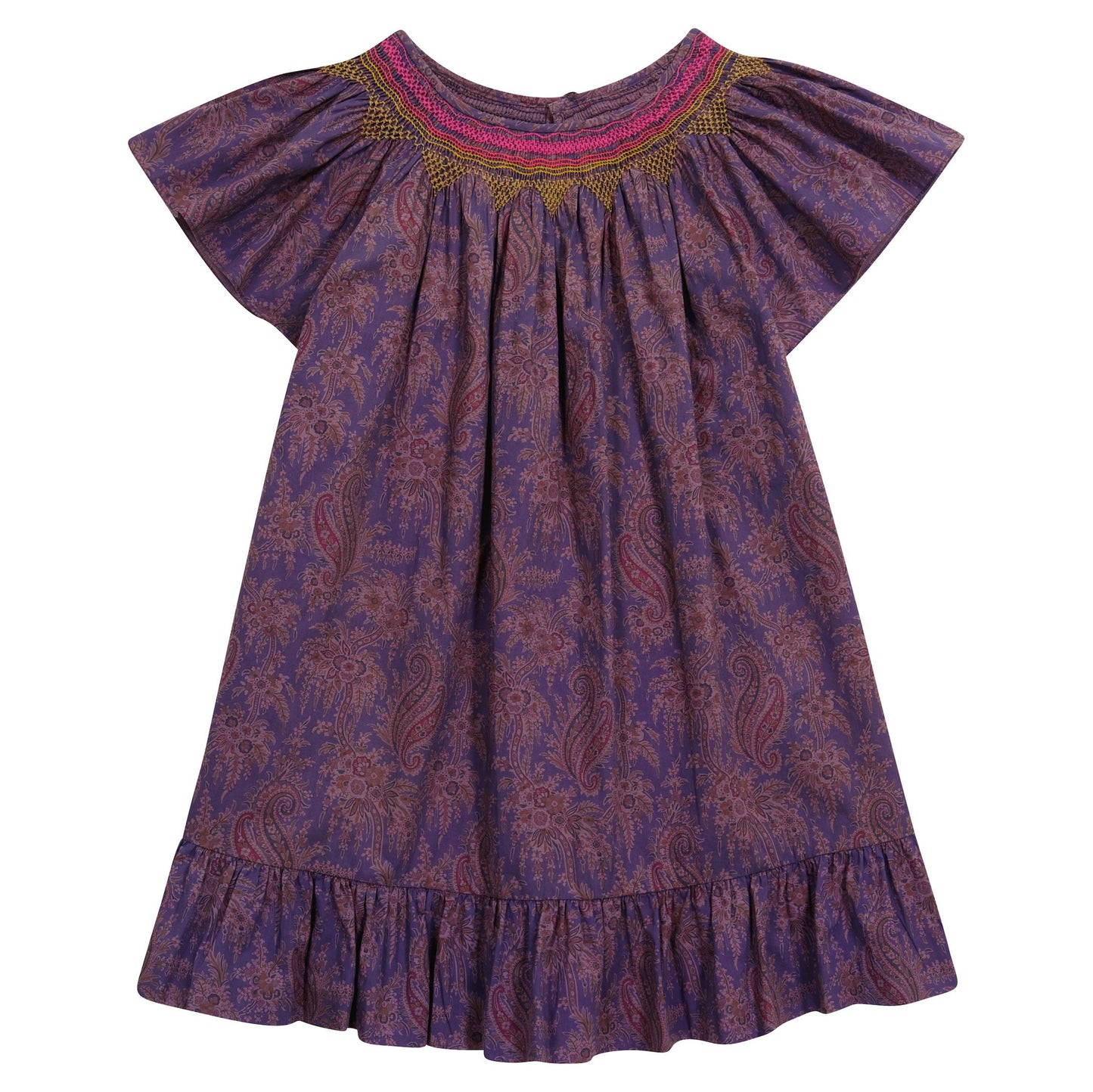 Girls Dark Fuchsia Floral Cotton Dress