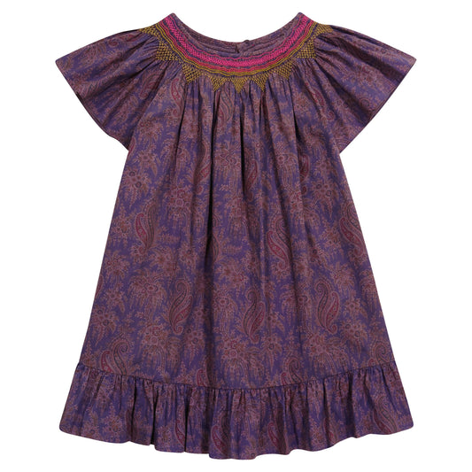 Girls Dark Fuchsia Floral Cotton Dress